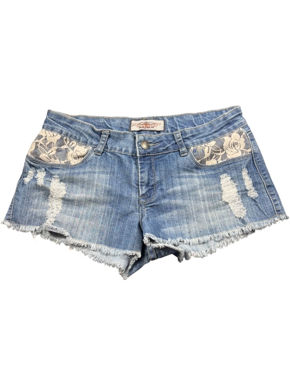 American Style Y2K Lace Pocket Distressed Denim Shorts